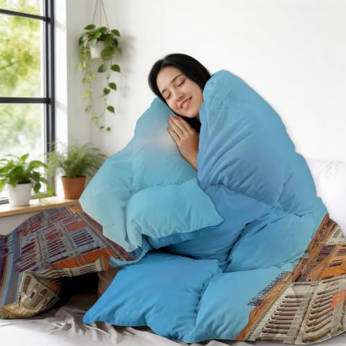 Edredón de verano azul cielo ropa de cama individual ligera con nubes blancas lavable 6