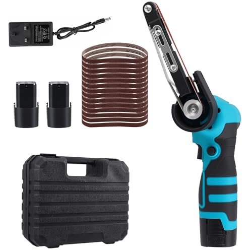 Cordless Belt Sander with Battery and Charger 2800RPM Stepless Speed Handheld Belt Sander with 15 Sanding Belts for Wood Metal Deburring and Polishing Belt Sanders Battery Modified Belt Sanders Tool