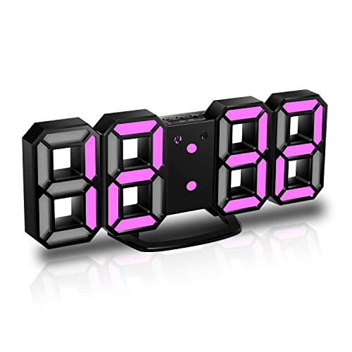 Image of 3D LED Wall Clock, 8.4 inch Digital Wall Clock, LED Clock with 3 Adjustable Brightness Levels for Home Kitchen Office(with Cable but NOT Battery Operated)