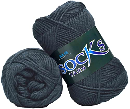 Image of M.G ENTERPRISE Premium Socks high Strength Nylon Yarn Suitable for Socks, Accessories, and Home Decor. 400 gm Deep Grey, Suitable for Both Crocheting & Knitting. DWXA