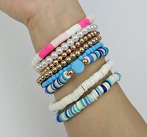 Funojoy Surfer Beaded Bracelets Colorful Clay Beads Bracelet Set Stackable Stretch Bracelets Friendship Bracelets Boho Summer Beach Jewelry For Women Teen Girls #TOP1