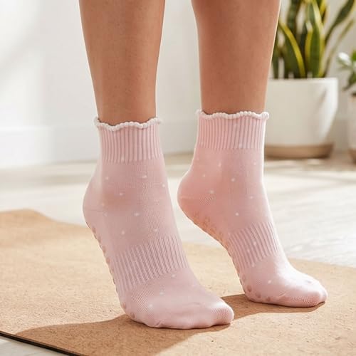 Image of Soxbang 3 /6 Pairs Cute Pilates Socks with Grips,Yoga Socks Barre Sock Non Slip Grip Embroidery for Barre Ballet Workout