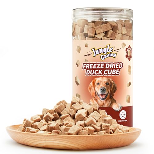Jungle Calling Freeze Dried Cat Treats, 9.17 oz Single Ingredient Duck Meat for Cats Puppy Dogs, High Protein Food Topper Cube Healthy Dog Treat, Rawhide Free Snacks for Training Bites