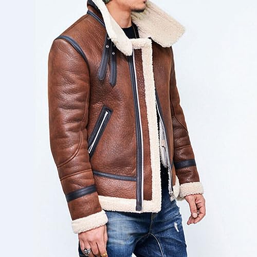 Chaqueta de cuero sintético con forro Sherpa para hombre miniatura 3