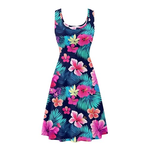 Image of TOADDITDO Women's Sleeveless O Neck Beach A-Line Party Coctail Tank Dresses Flared Sundress