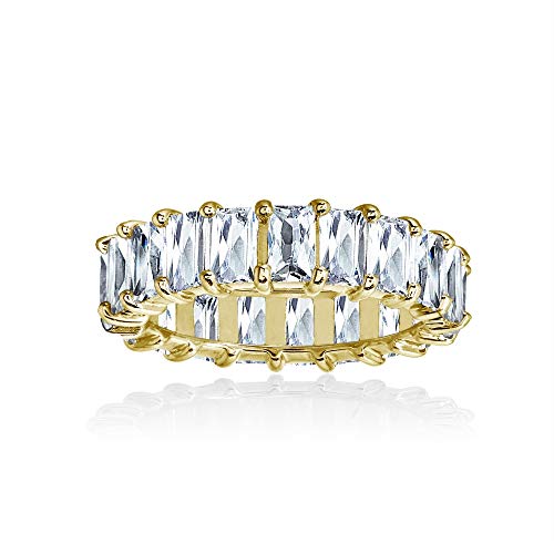 Yellow Gold Flashed Sterling Silver Cubic Zirconia 5x3mm Baguette-Cut Anniversary Eternity Band Ring, Size 10