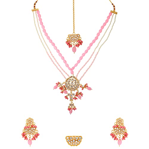 Image of Yellow Chimes Jewellery Set for Women and Girls Kundans Necklaces Set | Gold Plated Multilayer Beads Beaded Kundan Necklace Set | Birthday Gift for girls and women Anniversary Gift for Wife