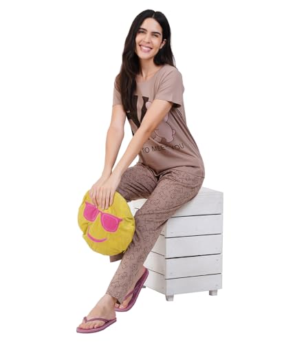 Image of Women's Premium Cotton Print Night Suits - Comfortable & Stylish Pajama Set with Pockets