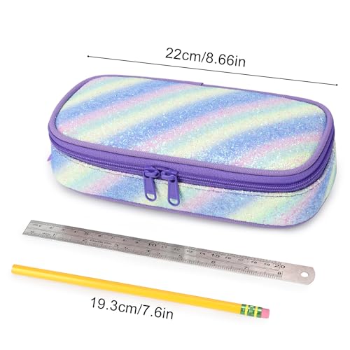 Image of mibasies Girls Pencil Case for Kids, Multi-Slot Pencil Pouch, Green Blue Purple