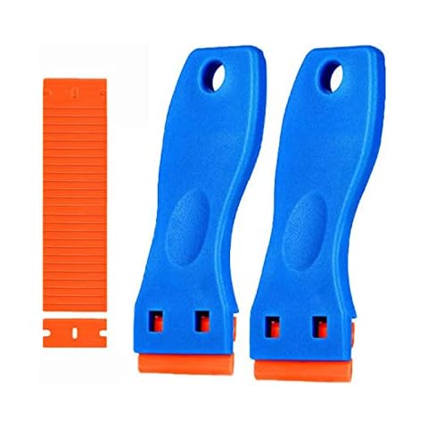 2 Pair Plastic Scraper with 100 Plastic Blades, Not Damage for Removing Glues, Decals, Stickers, Labels and Other Items from Glass, Marble Panels Cover
