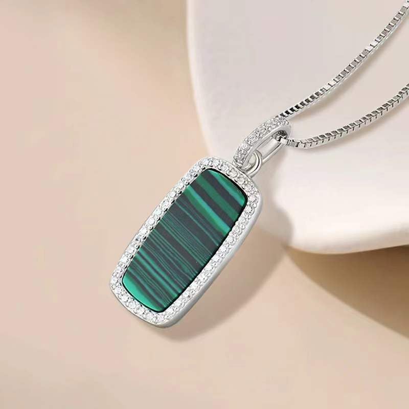 SNOWELLE Malachite Necklace 925 Sterling Silver Naturl Malachite Gemstone Pendant Jewelry Gift for Women - Image 3