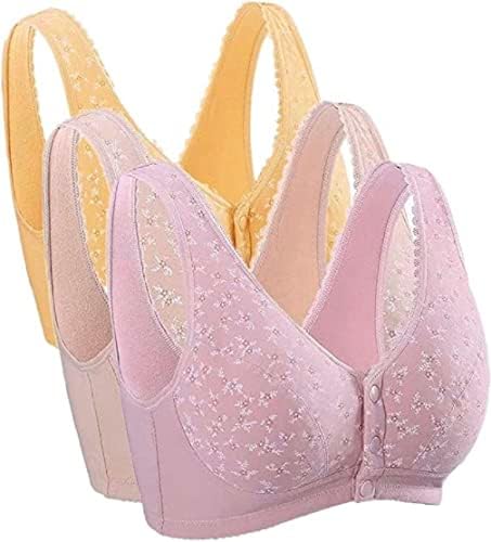 3Pack Everyday Cotton Snap Floral Stylish Bras - Women's Freedom Front Close Wire Free Bra Non-Padded (36BC)