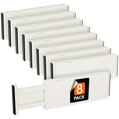 Image of Lifewit 8 Pack Drawer Dividers 4" High, 11-17" Adjustable Dresser Drawer Organizers for Clothes, Expandable Dresser Separators in Bedroom/Bathroom/Kitchen/Vanity/Office Organization and Storage, Beige