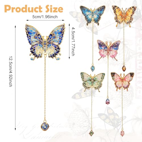Image of 6 Pieces Metal Butterfly Bookmarks with Colorful Chains, Decorative Reading Bookmarks, Paper Cards for Gifting, Unique Book Page Markers for Students, Teachers, Women, Book Lovers