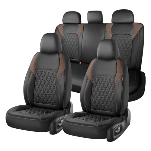 Image of Coverado Leather Seat Covers, Front and Back Seat Covers for Cars, Waterproof Automotive Seat Covers Car Seat Protector Car Seat Cushion Universal Interior Truck Accessories Fit Most Cars Black&Coffee