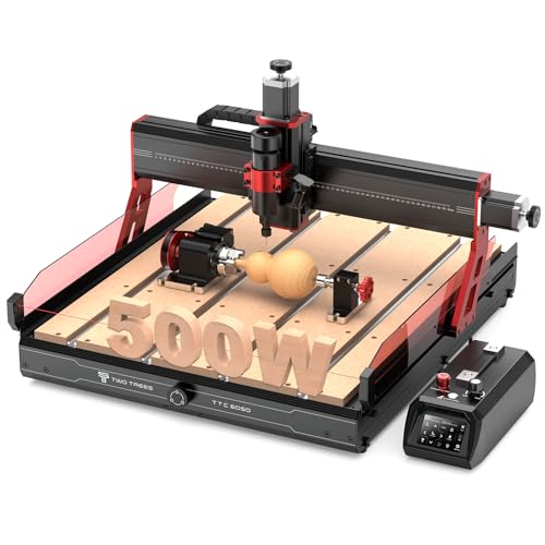 Twotrees Fresadora multifunción CNC TTC6050 de 500 W para metal, madera, acrílico y MDF con columna de husillo giratorio de 4 ejes y área de grabado de 600 x 500 x 100 mm.