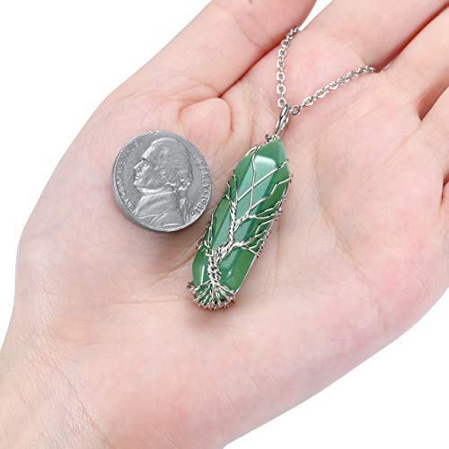 Jovivi Tree Of Life Clear Quartz Crystal Pendant Necklace Silver Wire Wrapped Gemstone Healing Point Chakra Quartz Necklace for Women Men - Image 5