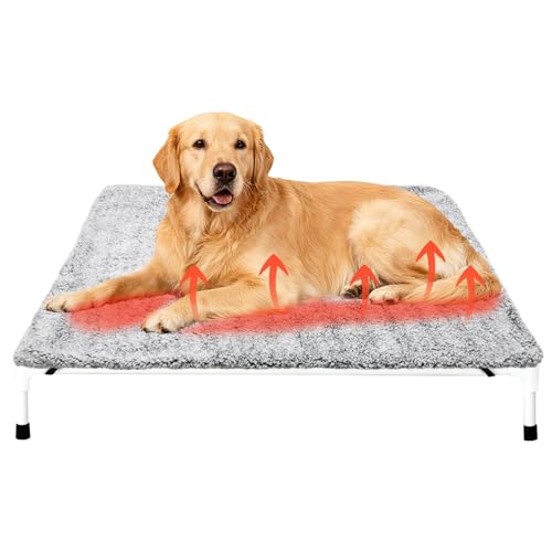 Clysee Large Self-Warming Dog Cot Pad for Elevated Dog Beds Extra Warm Thermal Pet Pad Mat with Corner Straps 28x42inch Removable Washable Cover Non-Slip Bottom