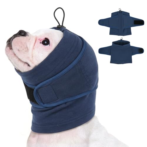 Image of MIGOHI Small Dog Ear Muffs Lightweight, Calming Hoodie for Fireworks & Thunderstorms, No Shake Ear Wrap Dog Hematoma, Soft Adjustable Head Cover for Dogs Bath Grooming, Chihuahua Yorkie, Blue S