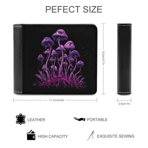 Trippy Magic Mushrooms Leather Wallets for Men Slim Bifold Purse Clutch with 6 Credit Card Pockets2