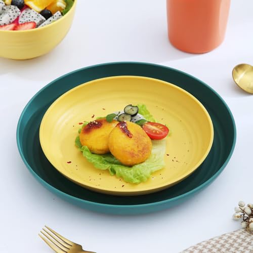Image of Unbreakable Wheat Straw Dinner Plates for Kitchen, Picnic, Cafes, Restaurants, Home, School, Office, Outdoors, Pasta, Noodles, Pizza Microwave Safe Dinnerware (20cm+23cm, Random, Pack of 2)
