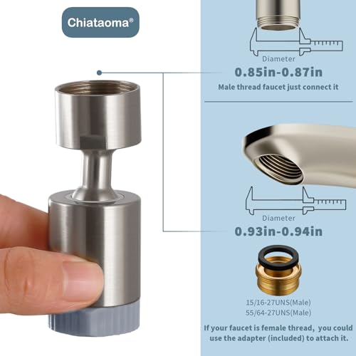 Image of Rotating Faucet Nozzle,360 Swivel Kitchen Faucet Aerator Splash-Proof, 3-Flow Sprayer Female Bathroom Faucet Attachment,Faucet Attachment for Kitchen Sink,Faucet Aerator Sprayer Brushed Nickel