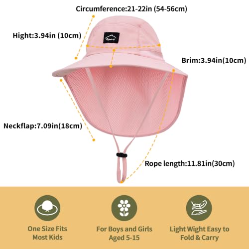 Image of ZOORON Kids Sun Hat with Neck Flap UPF 50+ UV Protection Wide Brim Breathable Fishing Safari Beach Summer Hat for Boys Girls