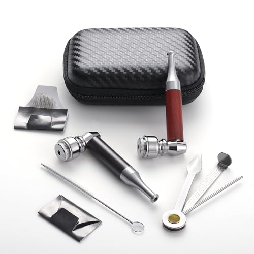 2-Pack Tobacco Pipe Set - Dual Color Mini Smoking Pipes with Wood Grain Finish, Travel Case, Cleaning Kit & Pipe Tool - Compact Giftable Pipes for Men, Beginners, Home or Outdoor Use - Image 4