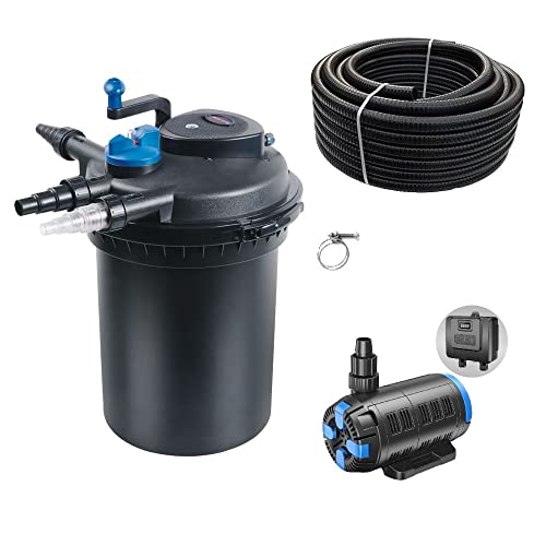 AquaOne Kit de filtration pour bassin N° 53 CPF 10000 - Filtre sous pression réglable - 18-80 W - Pompe de bassin de taille jusqu'à 12000 l - Tuyau d'étang