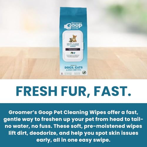 Image of Groomer's Goop Pet Cleaning Wipes - Gentle, Alcohol-Free Formula with Acai Extract for Dogs & Cats, Safely Cleans & Deodorizes Fur, Supports Skin Health, Great for Puppies & Kittens - 100 Count Pack
