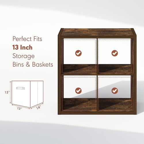 Image of Furinno Cubicle Record Player Stand, 4-Cube Record Storage, Amber Pine | Vinyl Storage, 1.2 inchInch Extra Thick, Open Back Media Shelf for CD DVD Bluray Game Disc, for Living Room, Home Office