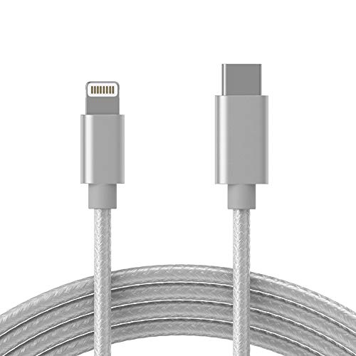 TALK WORKS USB C to Lightning Cable iPhone Charger 10ft Braided Heavy Duty Cord, Fast Charging Power Delivery PD MFI Certified for Apple iPhone 13, 12, 11, XR, XS, X, 8, 7, 6, 5, SE, iPad - Silver