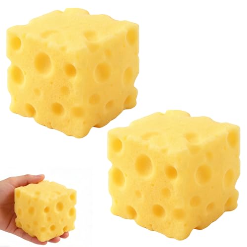 2Pcs ﻿Yellow Cheese Squeeze Toy, Soft Cheese Squishy Toy, Rebounding Sensory,Help for Relax,Focus, Sensory Cheese for & Adults, Cheese Cubes Squishy Toys,Stress Balls for Adults (2 in)