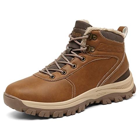 Winter Boots Mens Waterproof Walking Boots with Warm Fur Lined Khaki Cover