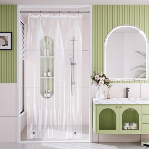 Image of AmazerBath Stall Shower Curtain Liner, 36x78 Clear Shower Curtain Liner, Long Waterproof Plastic Shower Liner, Lightweight PEVA Shower Curtain with 2 Magnets and 6 Rustproof Metal Grommets