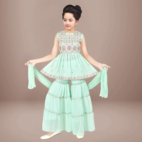 Image of Sevgi Girl's Georgette Embroidered Short Kurti and Garara Set