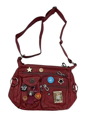 Vintage Y2K Crossbody Bag for Women- Adjustable Strap, Retro Button Design, Multi-Pocket PU Leather Bag