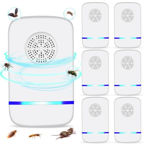 Ultrasonic Pest Repeller Indoor 6 Pcs, Electronic Pest Mouse Repellent Ultrasonic Plug in for Mosquito, Mice, Ant, Roach, Fleas, Spider, Bug for Home Hotel Garage Office