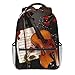 Violín Hoja de música impresión mochila portátil impermeable antirrobo mochila casual bolsa USB puerto de carga mochila unisex, Black, Talla única