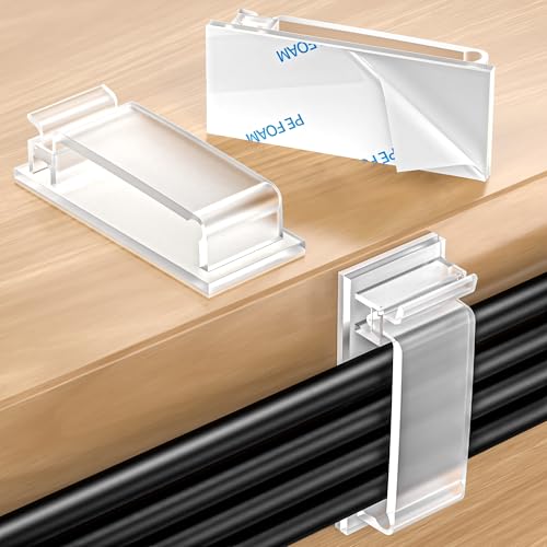 Kimsky 30 Stück Kabelhalter, Kabelhalter Selbstklebend Kleber, Große Kabelmanagement am Schreibtisch, Kabel Organizer für Cable Management für Indoor Outdoor Zuhause und Büro – Transparent