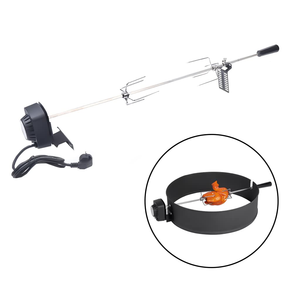 Spiedino girevole elettrico, in acciaio inox, girarrosto girevole per barbecue, set di accessori per griglia a sfera, 220 – 240 V, spina europea con cavo da 120 cm, per famiglie, picnic,