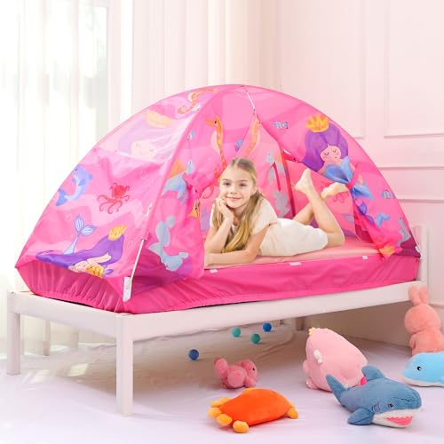 Image of Kid Bed Tent -Twin Play Tent Dream Playhouse for Bedroom Decor Indoor Games Twin Size Bed Canopy by CRAWLBO