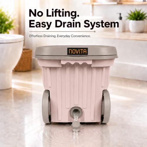 Image of Novita Premium 360 Spin Mop Bucket Set | Steel Jali with Heavy Smart System | Easy Rinse | Telescopic Microfiber Mop & Soap Dispenser |1+1 Refill | Pocha | Big Wheels | Removes Over 99%* Bacteria