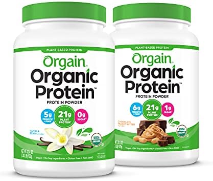 Orgain Bundle - Vanilla Protein Powder and Chocolate Peanut Butter Protein Powder - (20 Servings Each) Vegan, Made Without Dairy, Gluten and Soy