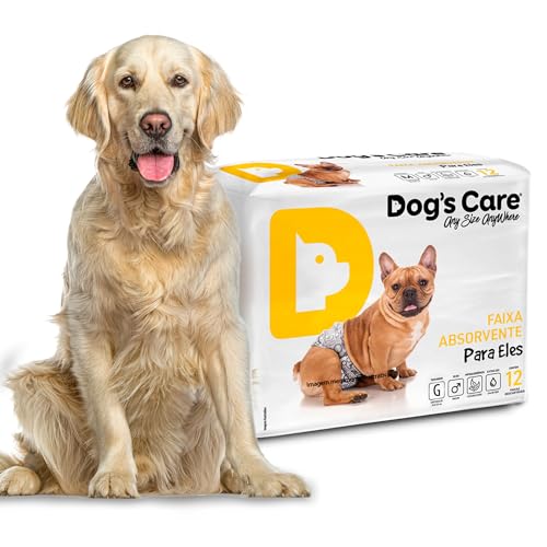 DOG’S CARE Fralda Descartável Para Cães Machos - Fralda Absorvente Para Cachorros Idosos e Filhotes - Tamanho G - Cintura de 53 a 76cm - 12 Unidades