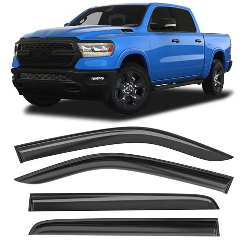 Image of Shatterproof Taped-On Window Deflectors for Dodge Ram 1500 Crew Cab 2019-2026 (New Body Style), Rain Guards, Window Visors for Cars, Vent Deflector, 4pcs