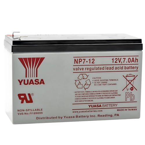 Yuasa Taiwan NP7-12 Sealed Lead Acid Battery, 12V 7Ah, Maintenance-Free Non-Spillable Rechargeable SLA for UPS, Security, Emergency Lighting, and Backup Power