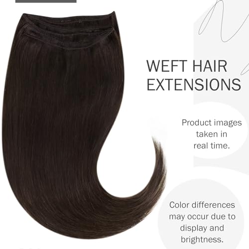 Hetto Weft Hair Extensions Real Human Hair Dark Brown, Durable Hand Tied Sew in Hair Extensions Human Hair - Image 2