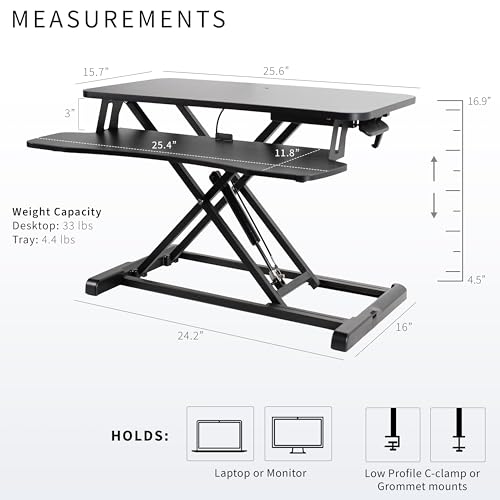 Image of VIVO 26 inch Desk Converter, K Series, Height Adjustable Sit to Stand Riser, Dual Monitor and Laptop Workstation with Keyboard Tray, Black, DESK-V026KB