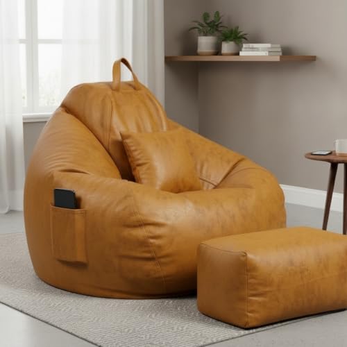 Image of KAM'S LIEU 5XL Premium Imported Suede Bean Bag Chair with Footrest & Cushion | Filled with High Density Polystyrene Beans | Premium Soft Fabric | Ready to Use Color- (Yellow, 5XL)
